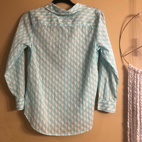 Talbots Petites Blue Sea Horse Button Down Shirt - Picture 2 of 6